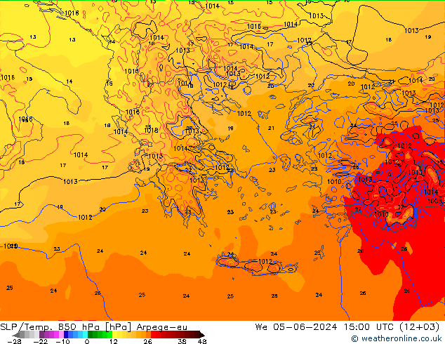 SLP/Temp. 850 hPa Arpege-eu St 05.06.2024 15 UTC