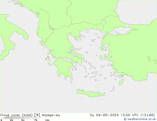 Cloud cover (total) Arpege-eu Su 09.06.2024 12 UTC