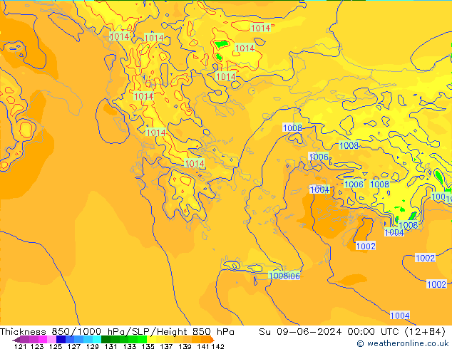 Thck 850-1000 hPa Arpege-eu dim 09.06.2024 00 UTC