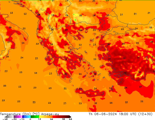 карта температуры Arpege-eu чт 06.06.2024 18 UTC