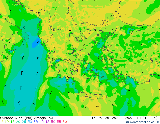 Vento 10 m Arpege-eu Qui 06.06.2024 12 UTC