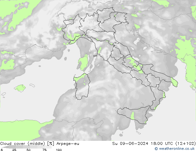 Bulutlar (orta) Arpege-eu Paz 09.06.2024 18 UTC