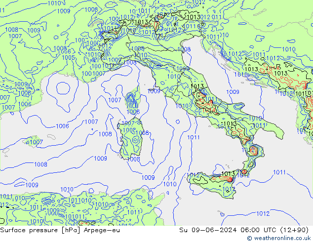 приземное давление Arpege-eu Вс 09.06.2024 06 UTC