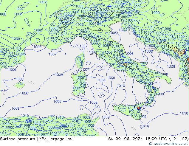 приземное давление Arpege-eu Вс 09.06.2024 18 UTC