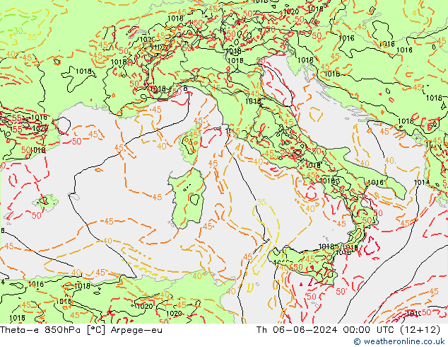 Theta-e 850hPa Arpege-eu Th 06.06.2024 00 UTC