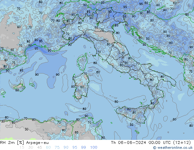 RH 2m Arpege-eu чт 06.06.2024 00 UTC