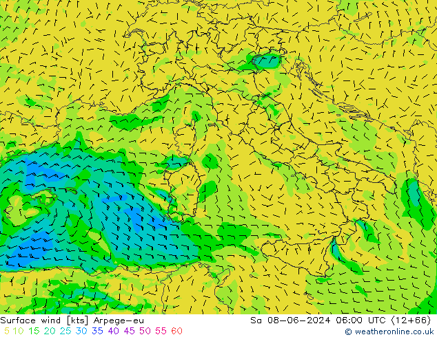 Vento 10 m Arpege-eu Sáb 08.06.2024 06 UTC