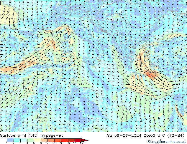 ве�Bе�@ 10 m (bft) Arpege-eu Вс 09.06.2024 00 UTC