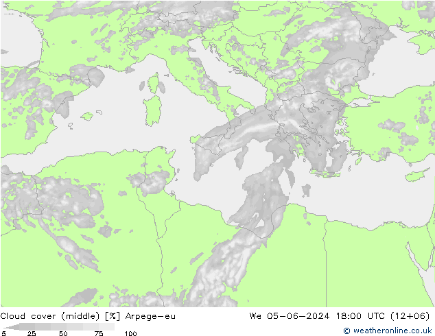 Cloud cover (middle) Arpege-eu We 05.06.2024 18 UTC