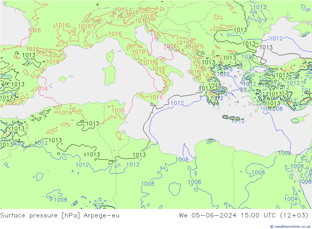 Surface pressure Arpege-eu We 05.06.2024 15 UTC