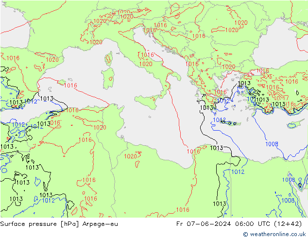 Atmosférický tlak Arpege-eu Pá 07.06.2024 06 UTC