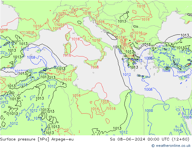 Surface pressure Arpege-eu Sa 08.06.2024 00 UTC