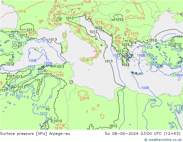 приземное давление Arpege-eu сб 08.06.2024 03 UTC