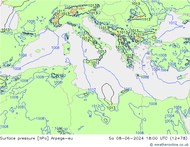Yer basıncı Arpege-eu Cts 08.06.2024 18 UTC