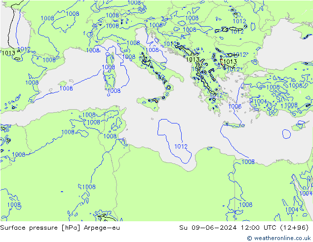 Atmosférický tlak Arpege-eu Ne 09.06.2024 12 UTC