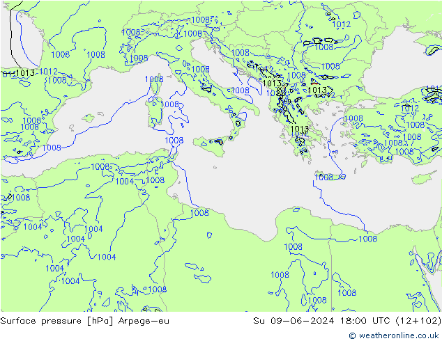 Surface pressure Arpege-eu Su 09.06.2024 18 UTC