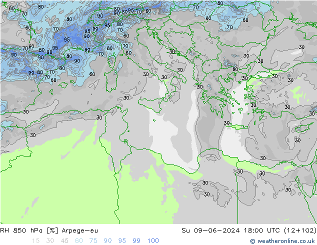 850 hPa Nispi Nem Arpege-eu Paz 09.06.2024 18 UTC