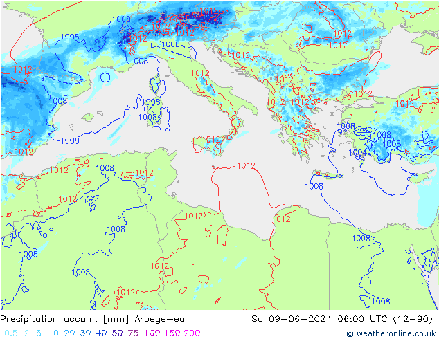 Precipitation accum. Arpege-eu Su 09.06.2024 06 UTC