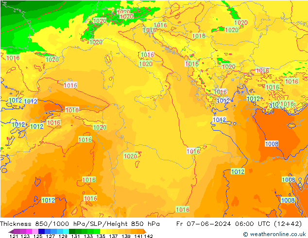 Thck 850-1000 hPa Arpege-eu Fr 07.06.2024 06 UTC