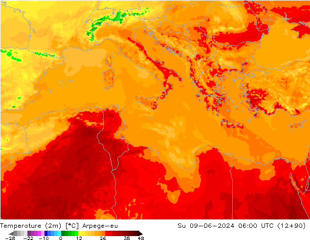 Temperatura (2m) Arpege-eu Dom 09.06.2024 06 UTC