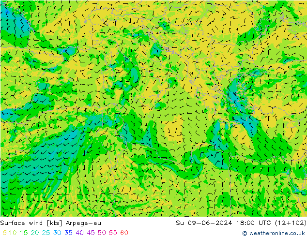 wiatr 10 m Arpege-eu nie. 09.06.2024 18 UTC