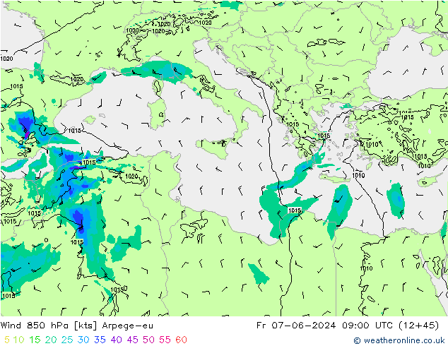 Vent 850 hPa Arpege-eu ven 07.06.2024 09 UTC