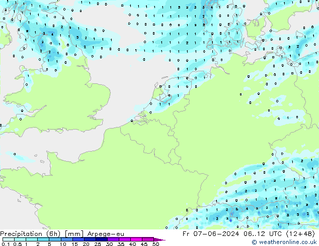 Yağış (6h) Arpege-eu Cu 07.06.2024 12 UTC