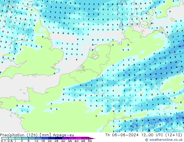 Precipitation (12h) Arpege-eu Th 06.06.2024 00 UTC