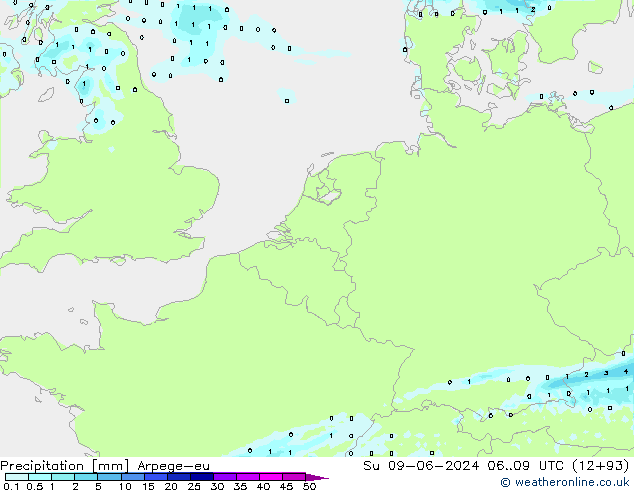 precipitação Arpege-eu Dom 09.06.2024 09 UTC