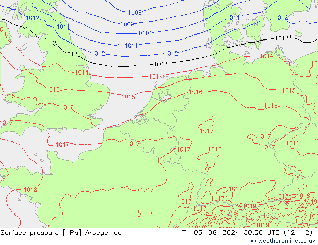 Surface pressure Arpege-eu Th 06.06.2024 00 UTC