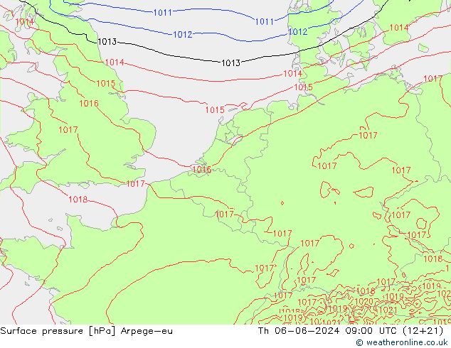 Luchtdruk (Grond) Arpege-eu do 06.06.2024 09 UTC