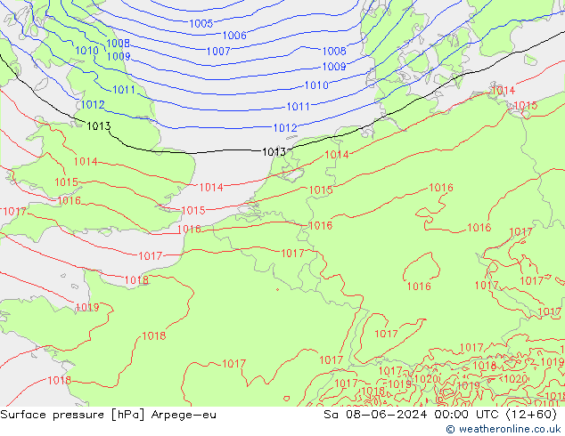 Surface pressure Arpege-eu Sa 08.06.2024 00 UTC