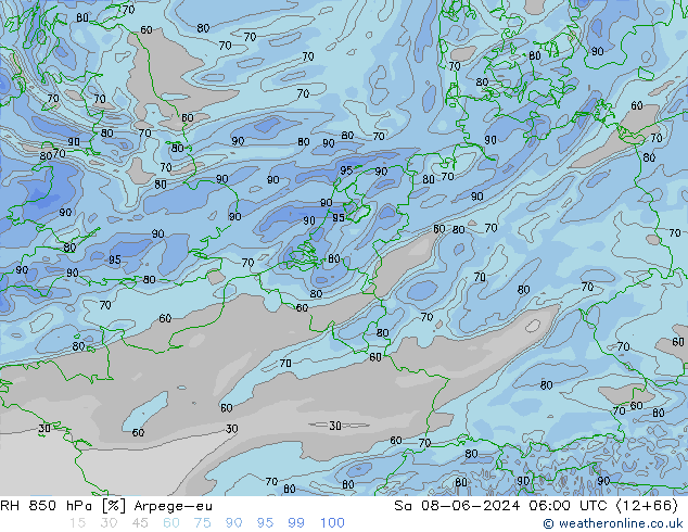 RV 850 hPa Arpege-eu za 08.06.2024 06 UTC