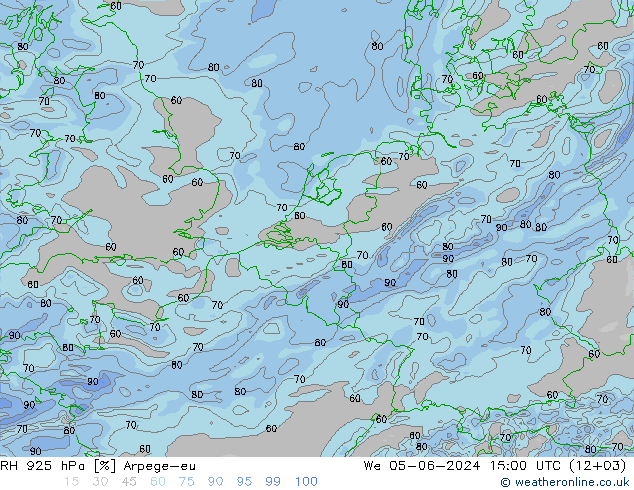 RH 925 гПа Arpege-eu ср 05.06.2024 15 UTC