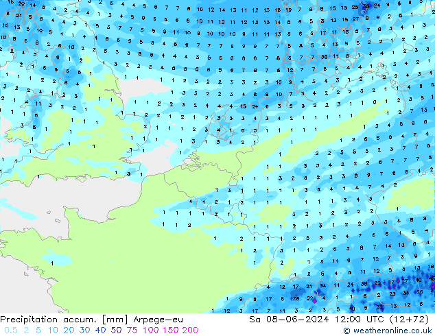 Precipitation accum. Arpege-eu сб 08.06.2024 12 UTC