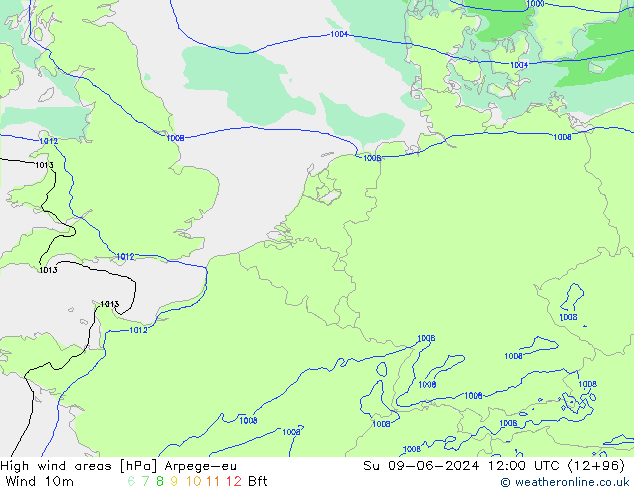 High wind areas Arpege-eu Su 09.06.2024 12 UTC