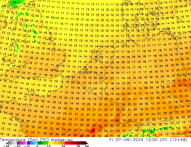 Temperature (2m) Arpege-eu Pá 07.06.2024 12 UTC