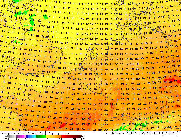 Temperatura (2m) Arpege-eu Sáb 08.06.2024 12 UTC