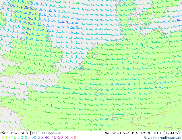 Wind 850 hPa Arpege-eu We 05.06.2024 18 UTC