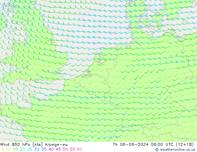 Wind 850 hPa Arpege-eu do 06.06.2024 06 UTC