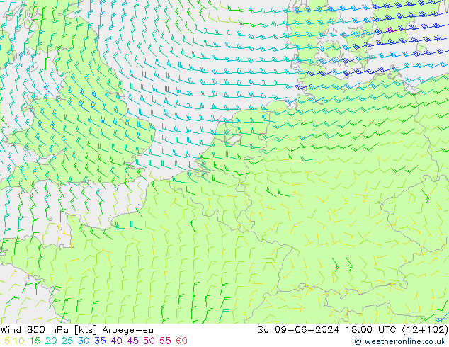 Wind 850 hPa Arpege-eu Su 09.06.2024 18 UTC