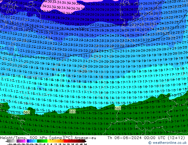 Height/Temp. 500 hPa Arpege-eu Qui 06.06.2024 00 UTC