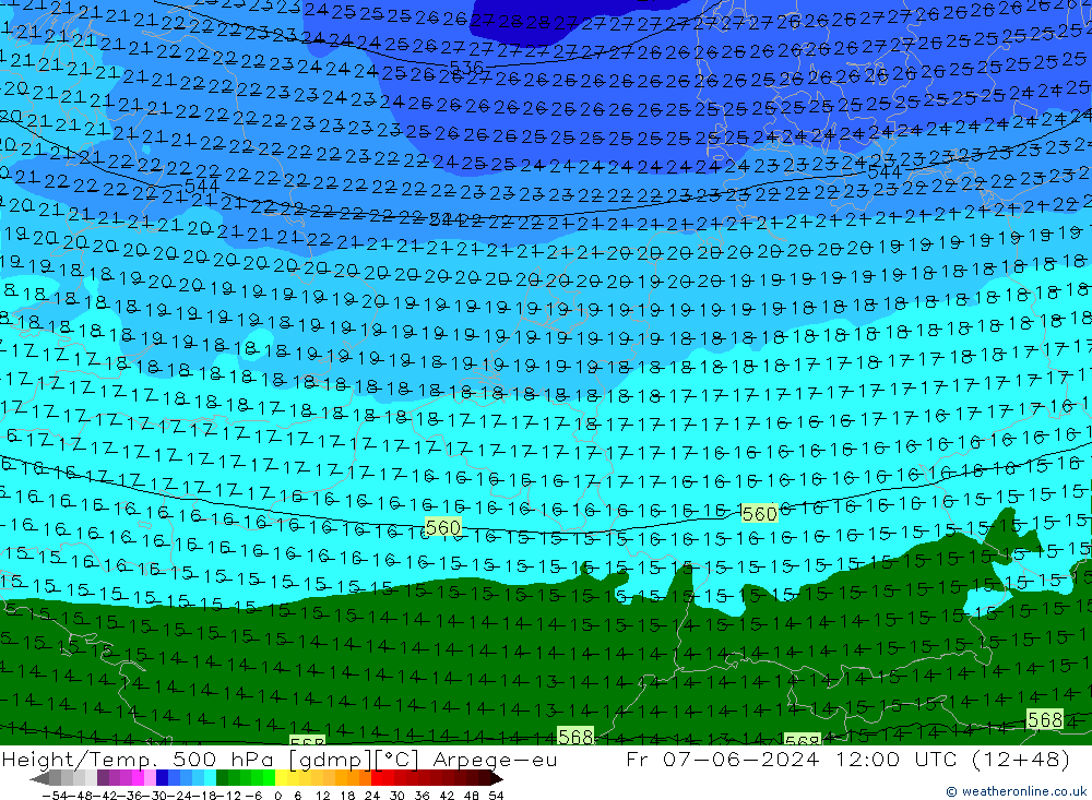 Height/Temp. 500 hPa Arpege-eu Sex 07.06.2024 12 UTC