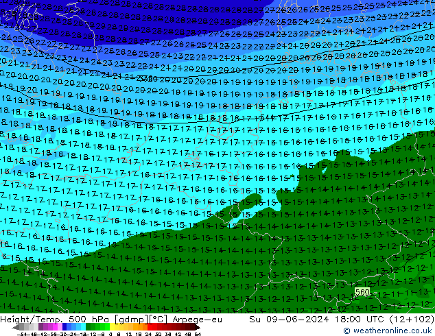 Yükseklik/Sıc. 500 hPa Arpege-eu Paz 09.06.2024 18 UTC