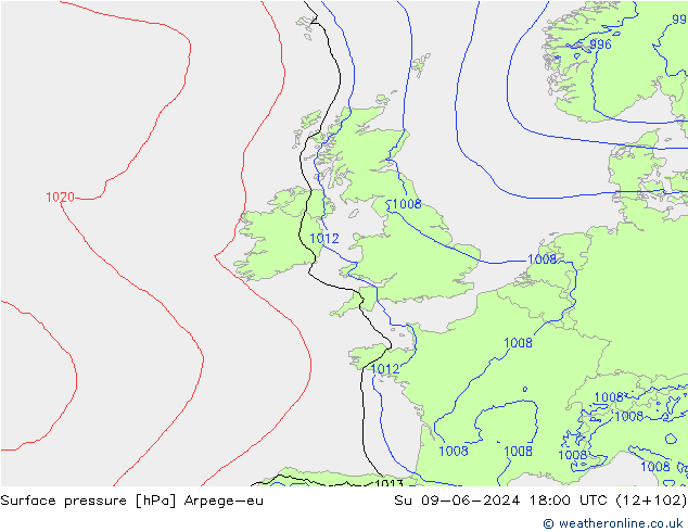Surface pressure Arpege-eu Su 09.06.2024 18 UTC