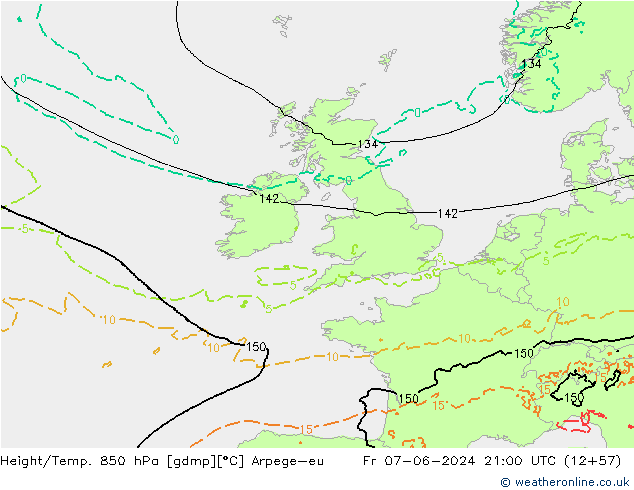 Géop./Temp. 850 hPa Arpege-eu ven 07.06.2024 21 UTC