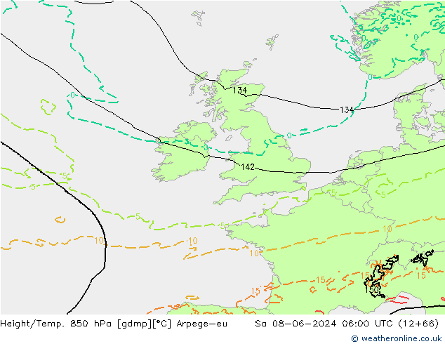 Height/Temp. 850 hPa Arpege-eu Sáb 08.06.2024 06 UTC