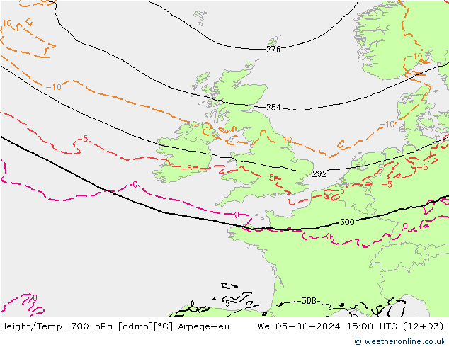 Height/Temp. 700 hPa Arpege-eu Qua 05.06.2024 15 UTC