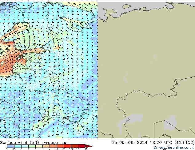 wiatr 10 m (bft) Arpege-eu nie. 09.06.2024 18 UTC