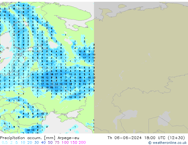 Précipitation accum. Arpege-eu jeu 06.06.2024 18 UTC